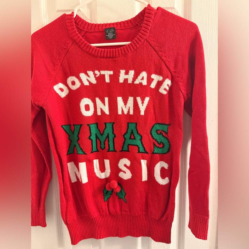 Cold Crush Red Christmas Sweater with Green Lettering size XS